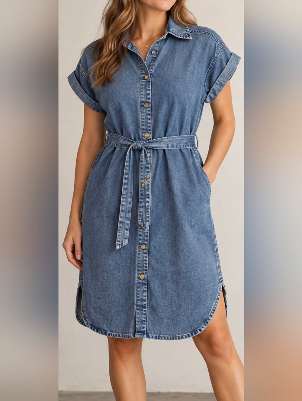 Style Envy Denim Chambray Shirt Dress S Belted Western Boho
